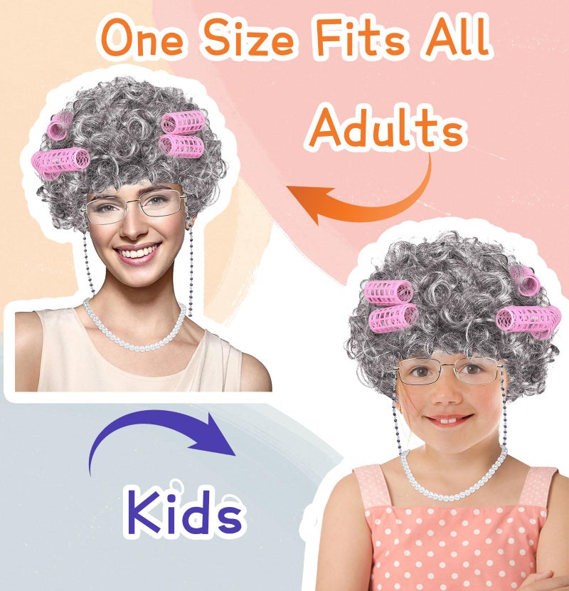 FAYBOX Old Lady Wig Costume for Women,100 Days of School Costume,Grandma Granny Costume Wig - Image 3